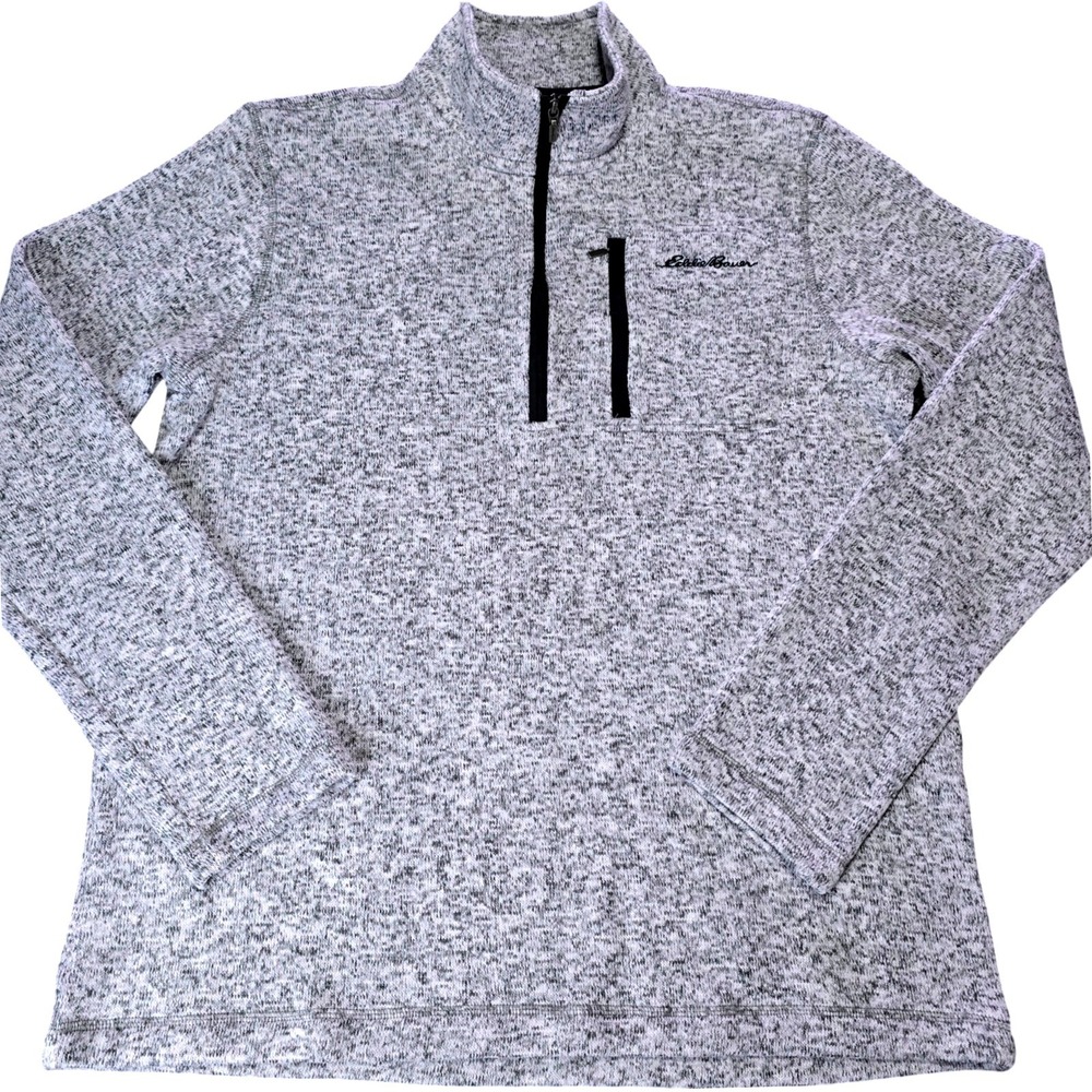 Eddie Bauer Mens Size L Heathered Gray Quarter Zip Fleece Pullover